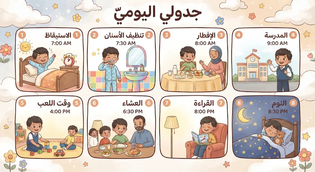 Daily Routine in Arabic for Kids – Words, Phrases, and a Printable Vocabulary Guide